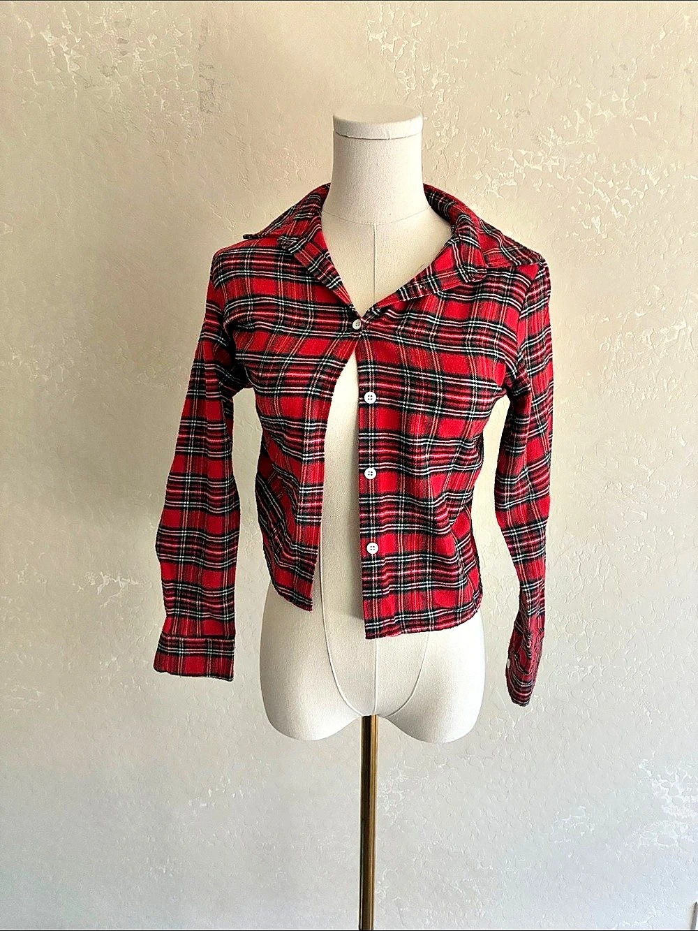 Red & Black Plaid Button Front Top Like New